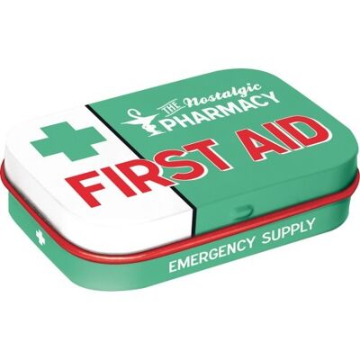 Mints box 6x9.5x2 cm. Nostalgic Pharmacy First Aid Green