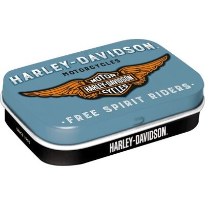 Pfefferminzdose 6x9,5x2 cm. Harley-Davidson - Logo Blau