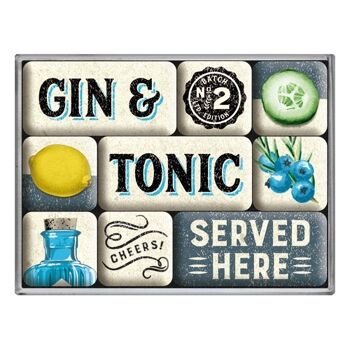 Ensemble d'aimants (9 pièces) Open Bar Gin & Tonic Servi ici