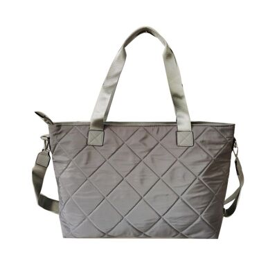 Bolso Shopper Grande De Nylon Acolchado - Gris