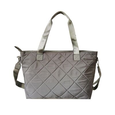Large Padded Quilted Nylon Shopper Tote Bag - Grey