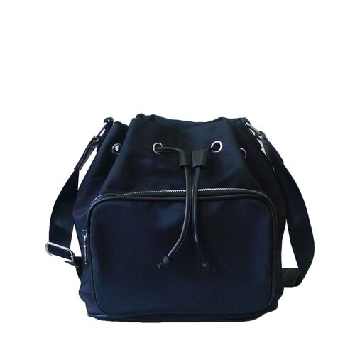 Brianna Nylon Drawstring Bucket Style Bag - Black