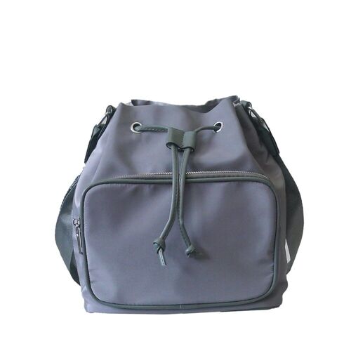 Brianna Nylon Drawstring Bucket Style Bag - Grey