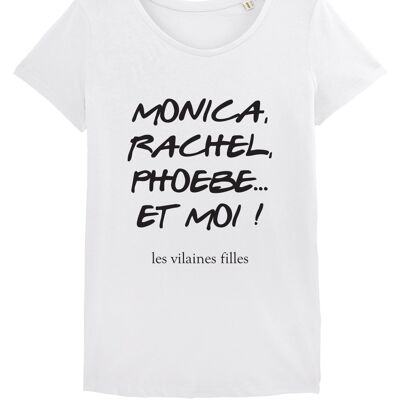 Camiseta con cuello redondo de Monica, Rachel, phoebe orgánico, algodón orgánico, blanco