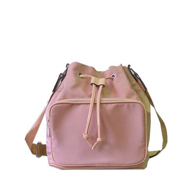 Borsa stile secchiello in nylon Brianna con coulisse - rosa