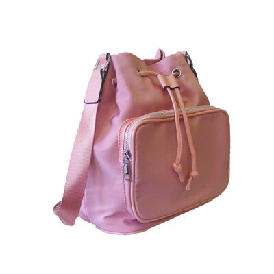 Brianna Nylon Drawstring Bucket Style Bag - Pink
