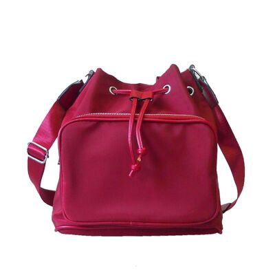 Borsa stile secchiello in nylon Brianna con coulisse - rossa