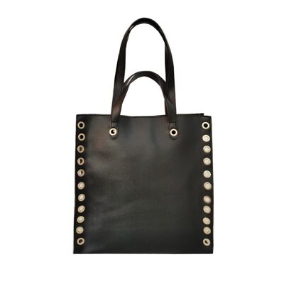 Shopper-Tasche Sophia aus Metall mit Ringeldetail Schwarz