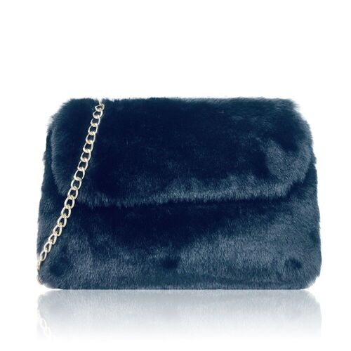 Fleur Faux Fur Crossbody Bag-Black Black