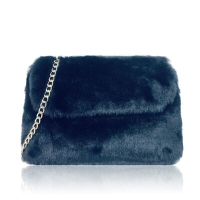 Fleur Faux Fur Crossbody Bag-Black Black