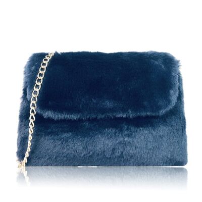 Fleur Faux Fur Crossbody Bag-Black Dark Blue