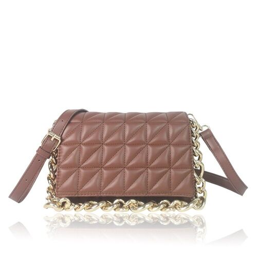 Flo Quilted Metal Chain Trim Shoulder Bag - Brown