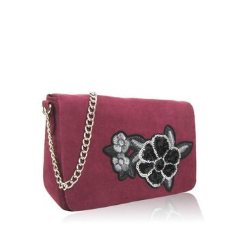 Sac bandoulière Emely avec motif floral brodé - Bordeaux 2