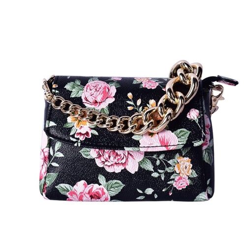 Mini Cross Body Bag With Floral Print - Black Black