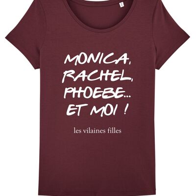 Camiseta con cuello redondo de Monica, Rachel, phoebe orgánico, algodón orgánico, burdeos