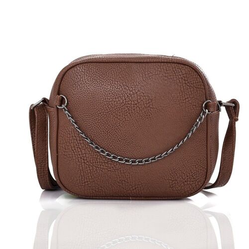 Katherine Square Crossbody Bag with Chain Trim - Brown