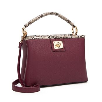 Sac fourre-tout Jasmine Snake Print Handle - Noir Bordeaux 5