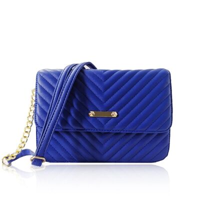 Quilted Box Clutch Bag with Chain Strap - Cobalt Blue