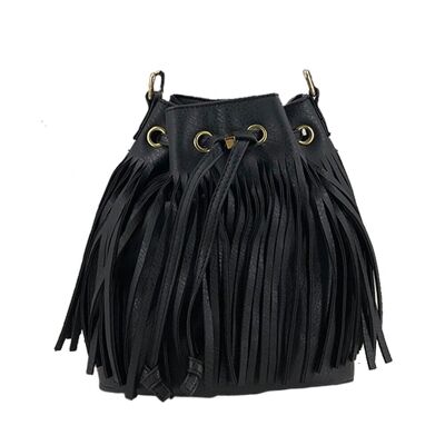 Freyah Fringe Bucket Bag - Black Black
