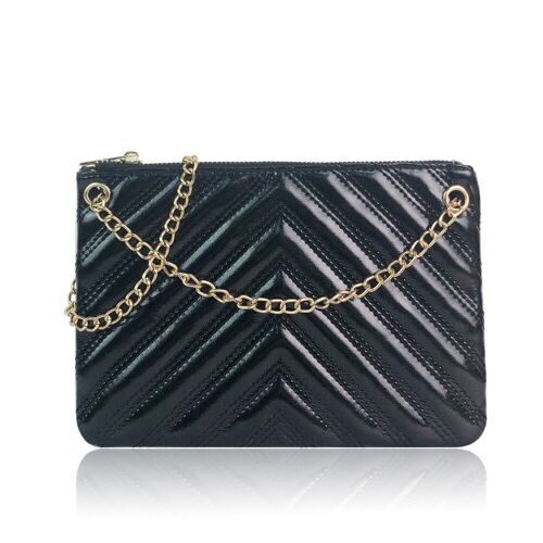 Chain Chevron Pouch Crossbody Bag - Black