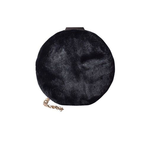 Evaine Circular Faux Fur Crossbody Bag - Black