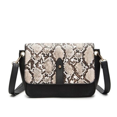 Snake Panel Print Crossbody Bag - Black