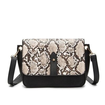 Bolso Bandolera Con Estampado De Panel De Serpiente - Negro