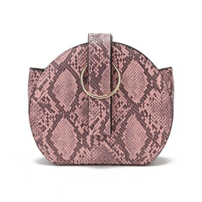 Nouhaila Sac à bandoulière rond en fausse peau de serpent - Rose