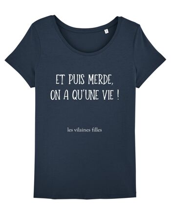 Tee-shirt col rond Et puis merde bio, coton bio, bleu marine