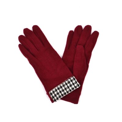 Check Print Design Ladies Wool Gloves Red