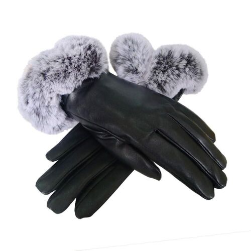Black Faux Fur Cuff Ladies Glove Glove
