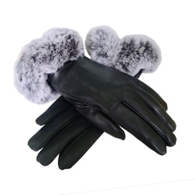 Schwarzer Kunstpelz-Manschetten-Damen-Handschuh-Handschuh