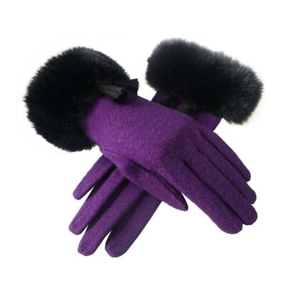 Faux Fur Tassel Cuff Gloves Purple