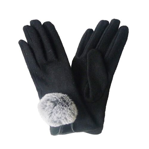 Faur Fur Pom Pom Cuff Gloves Black/Grey