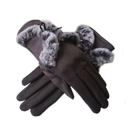 Faux Suede Gloves with Faux Fur Tie Grey / Grey