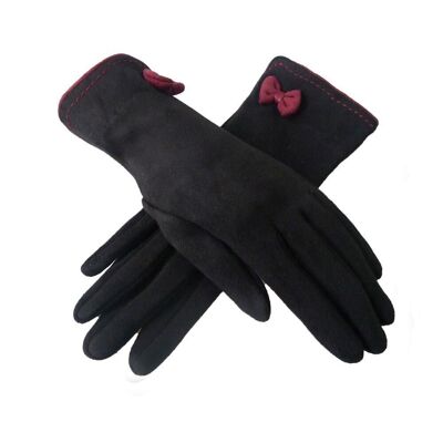 Faux Suede Gloves with Contrast Bow