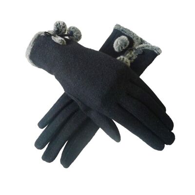 Pom Pom Cuffed Winter Gloves Black