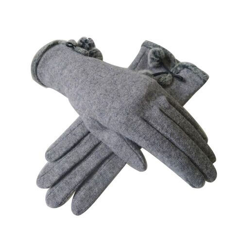 Pom Pom Cuffed Winter Gloves Grey