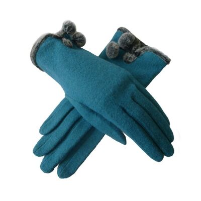 Pom Pom Cuffed Winter Gloves Teal