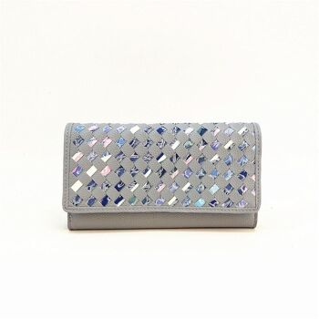 New Fleur Colorful Chop Out Pattern Purse Press Stud Wallet ID Window Gris 4