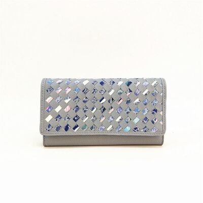 New Fleur Colorful Chop Out Pattern Purse Press Stud Wallet ID Window Grey