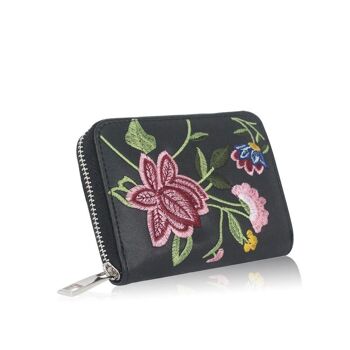 Petit Porte-Monnaie Brodé Fleur Elen Noir 2