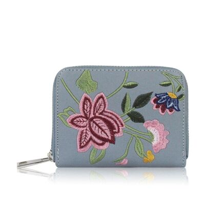 Elen Flower Embroidered Small Purse Blue