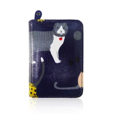 Nuovo portamonete piccolo con motivo tela cerata Portafoglio donna con zip stampata blu scuro