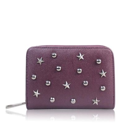 Piccola borsa con borchie a stella con piega singola viola