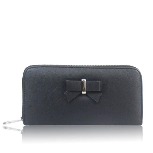 Large Single Zip Metal Bar Bow Purse Black