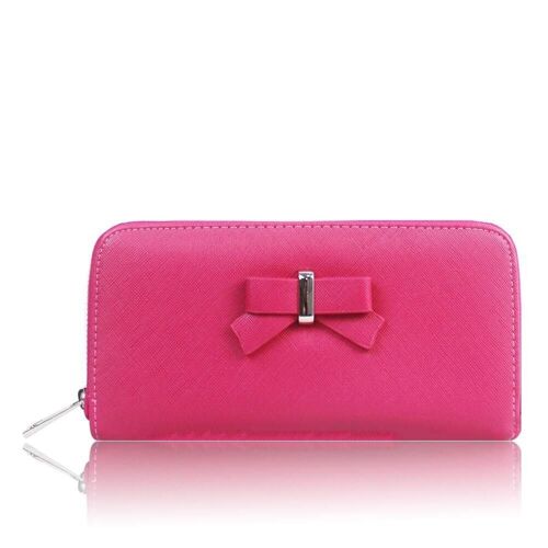 Large Single Zip Metal Bar Bow Purse Pink