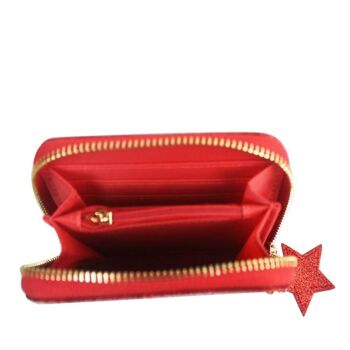 Petit porte-monnaie zippé étoile scintillante rouge 6