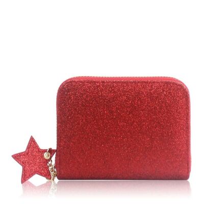 Petit porte-monnaie zippé étoile scintillante rouge