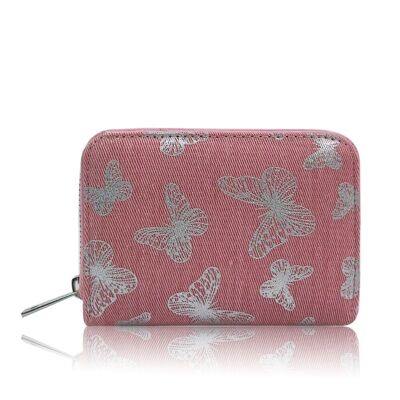 Metallic Butterfly Short Purse Pink